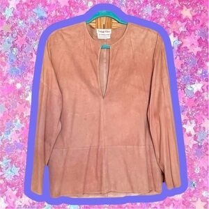 Vintage CALVIN KLEIN 70s Pink Suede Top M 6 8 1970s Leather CK Hippie Boho 60s
